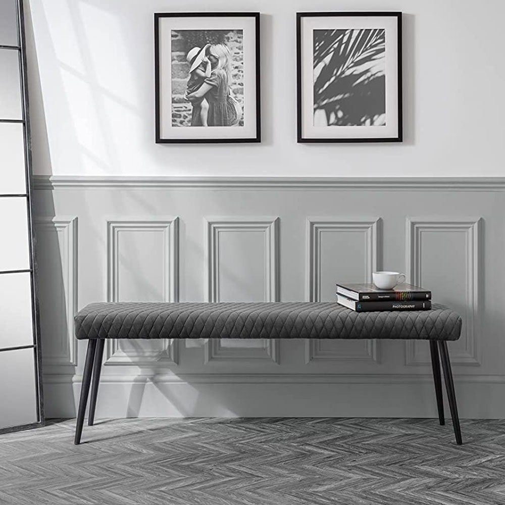 Luxe Luxurious Velvet Fabric Low Back Velvet Bench - Grey