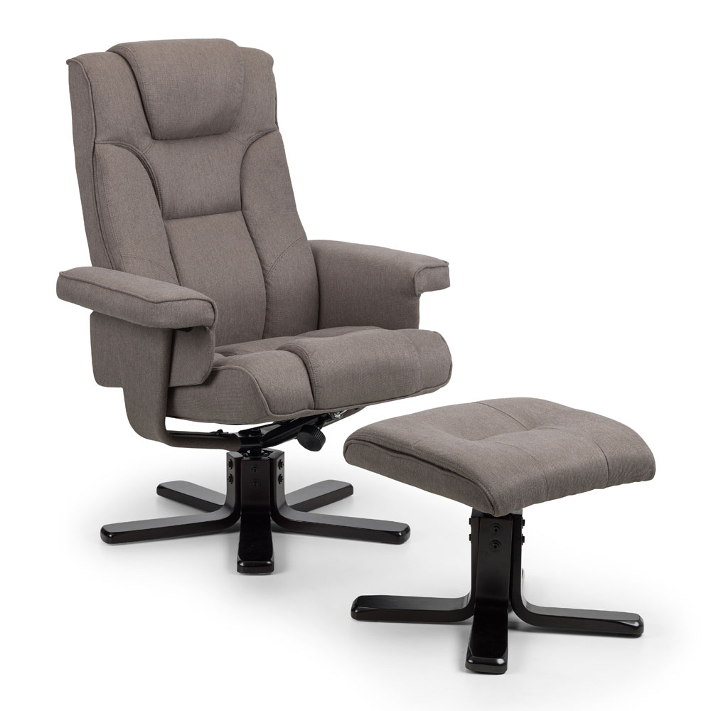 Malmo Linen Fabric Swivel Recliner With Stool - Grey