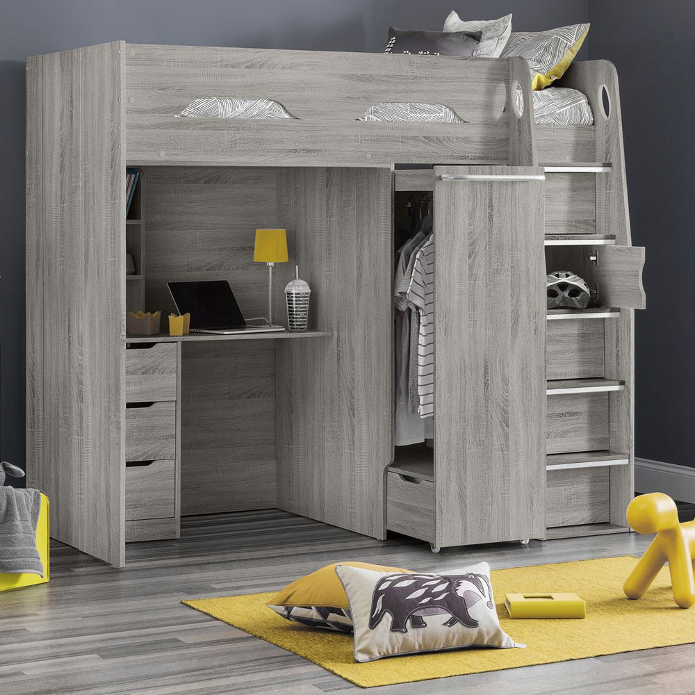 Pegasus Kids Bunk Bed With Bottom Desk - Grey/Oak