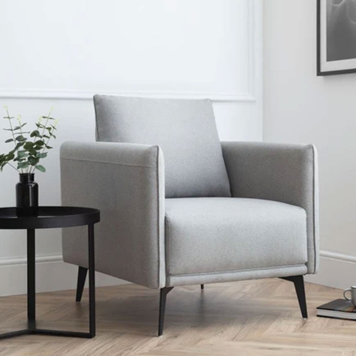Rohe Upholstered Fabric Armchair - Platinum Effect