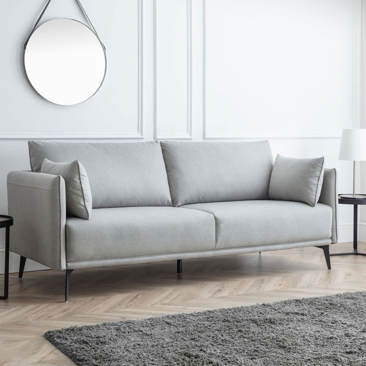 Rohe Upholstered Fabric 3 Seater Sofa- Platinum Effect