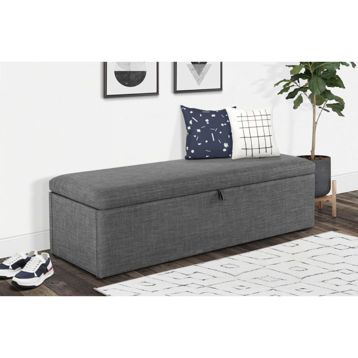 Sorrento Linen Fabric Blanket Box - Light Grey