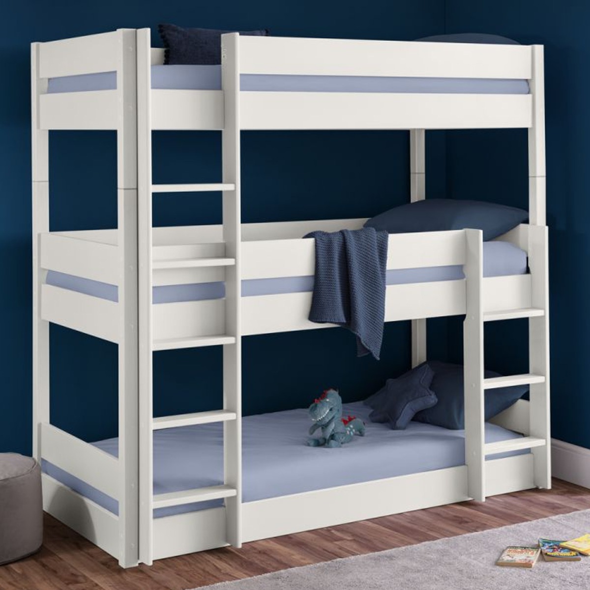 Trio Solid Pine Kids Bunk Bed - Surf White