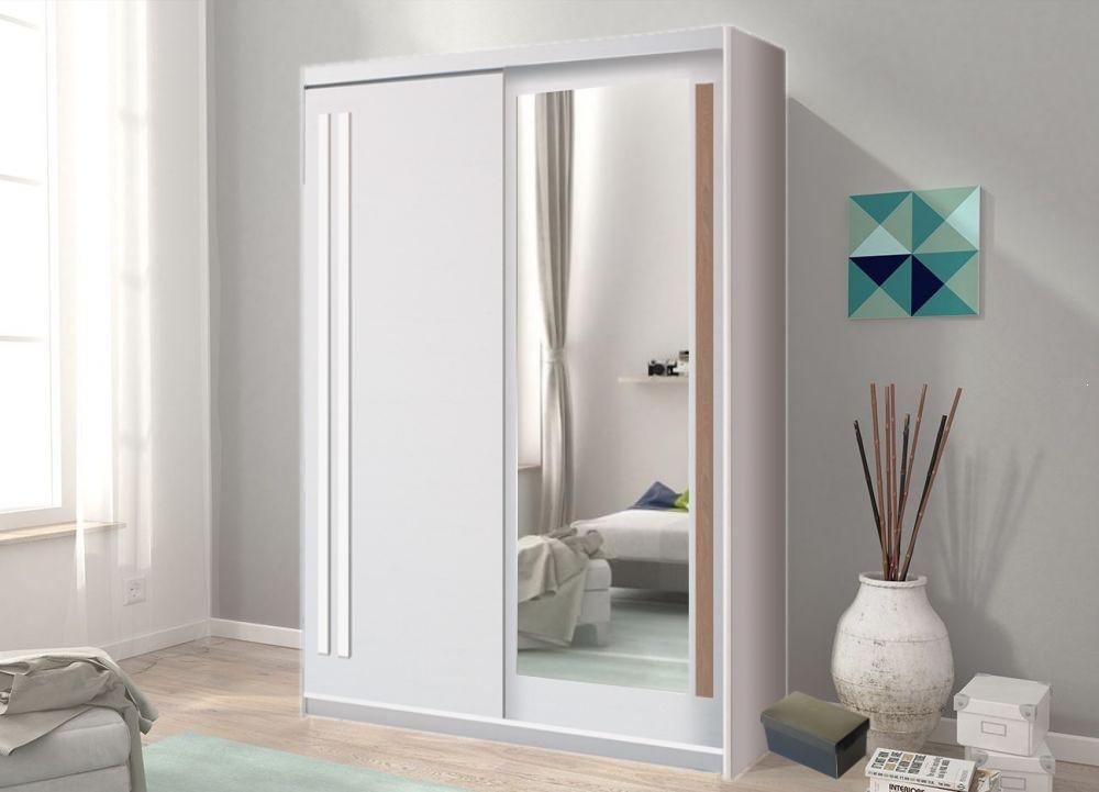 ETHRA 2 Door Mirrored Sliding Wardrobe White - 175cm