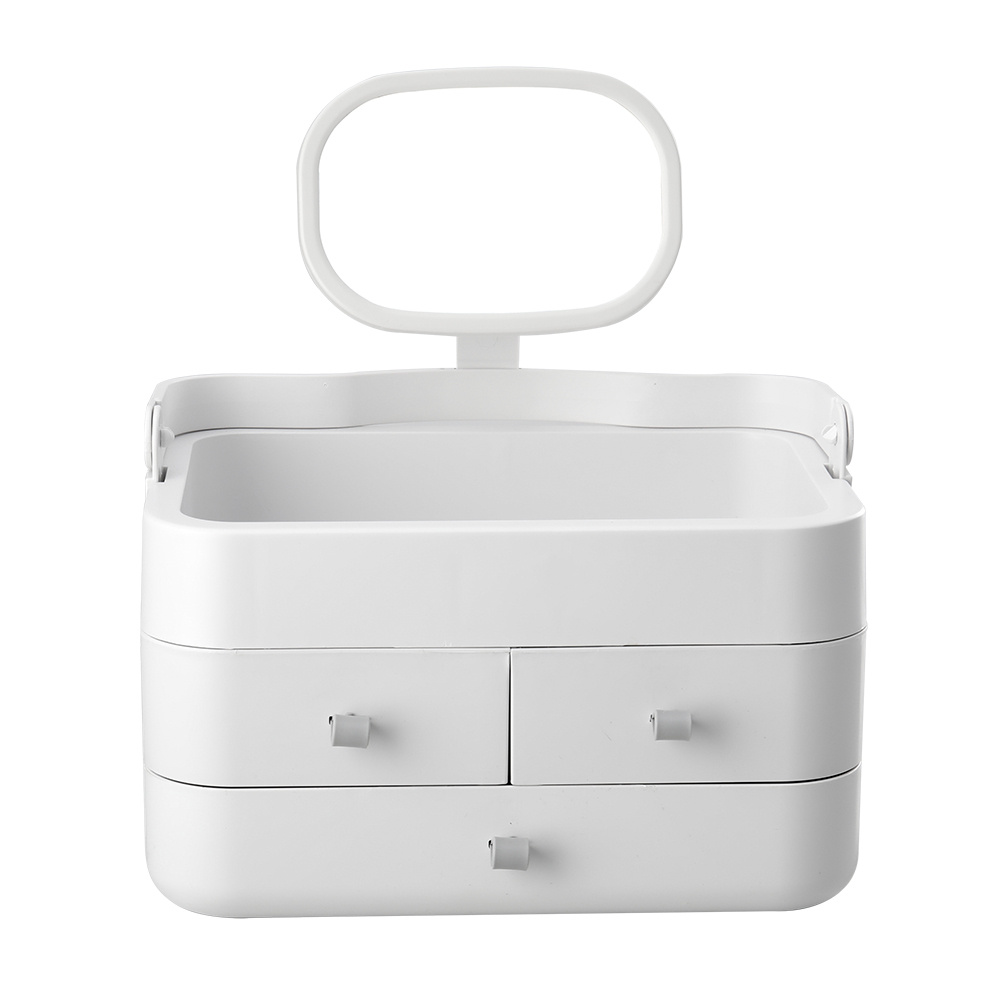 White Large Makeup Organizer with Mirror and Drawers