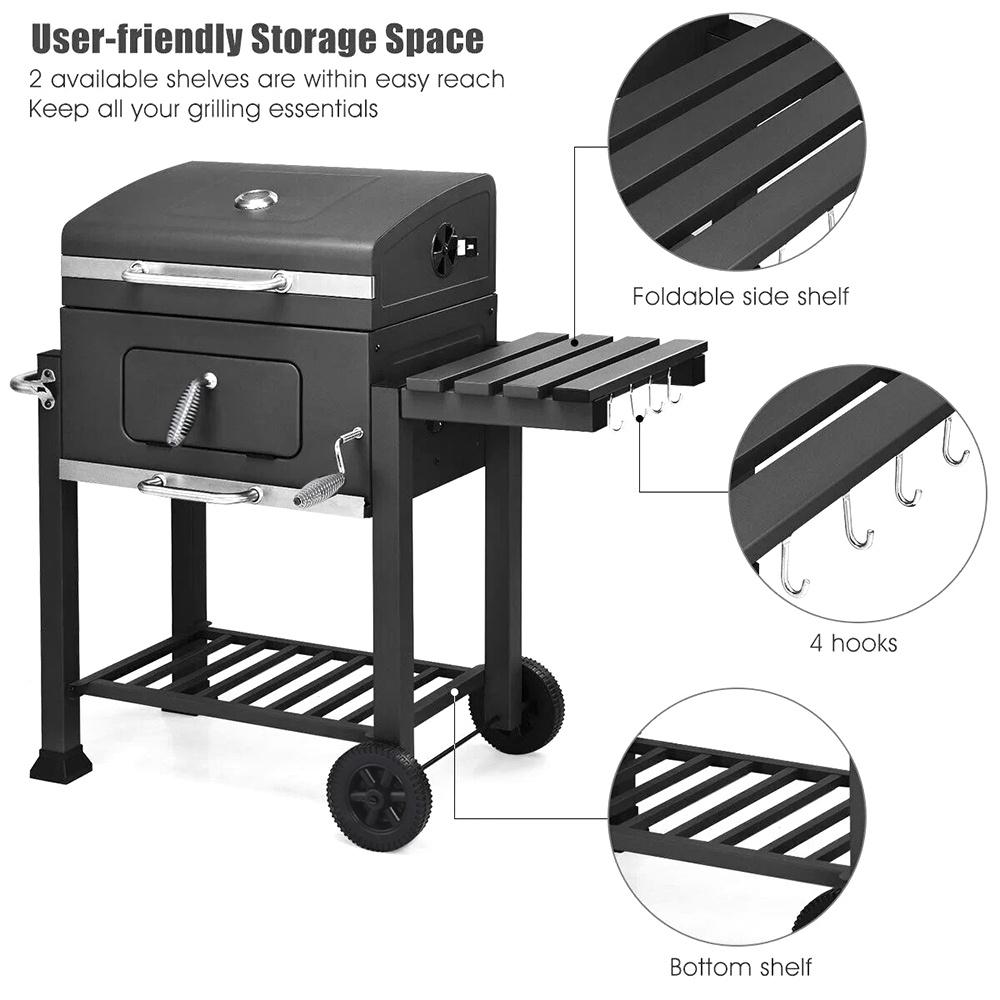 Outdoor Charcoal BBQ Grill with Portable Trolley Garden Grill