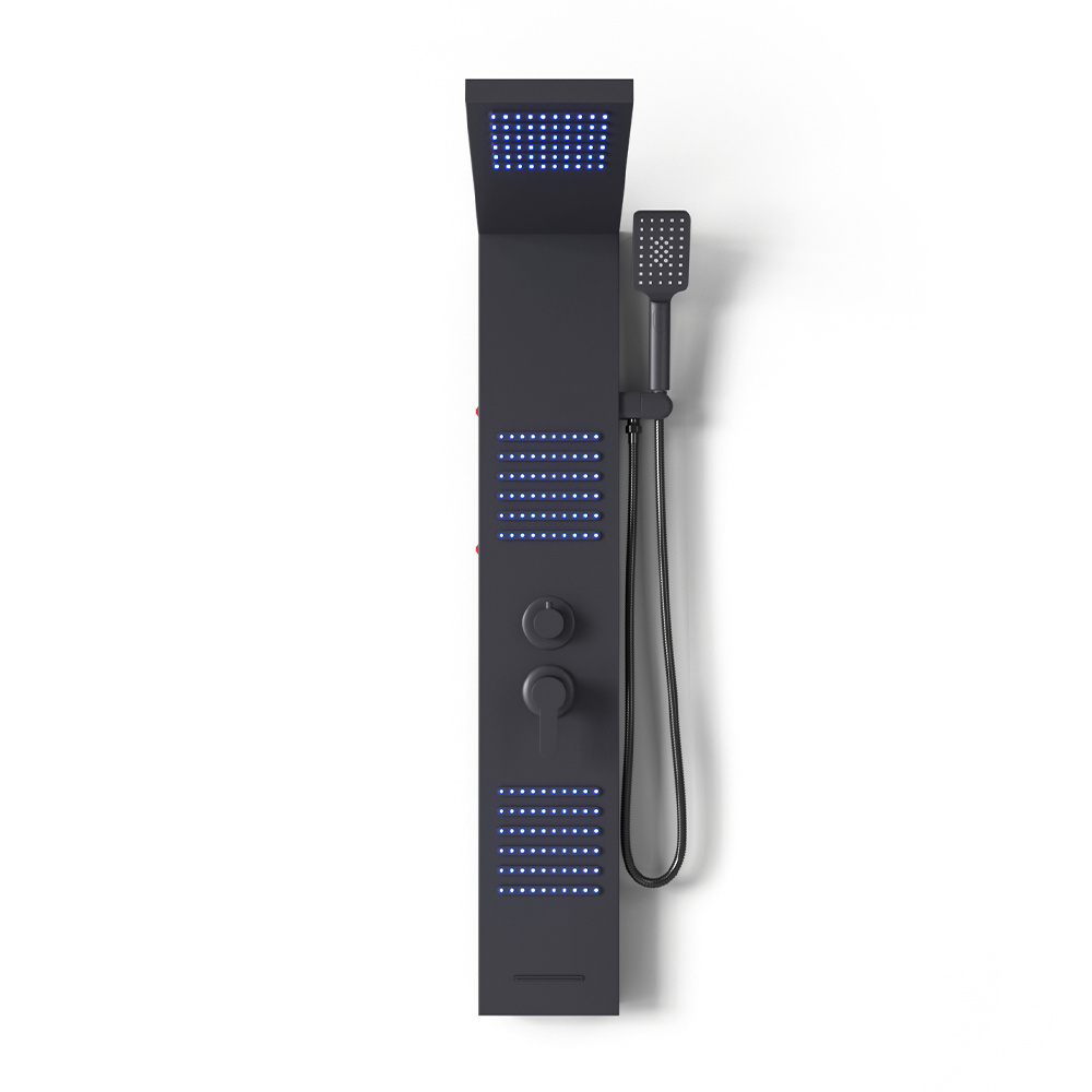 Sliver 4 In 1 Bathroom Black Thermostatic Tower Shower Panel Wall Mounted