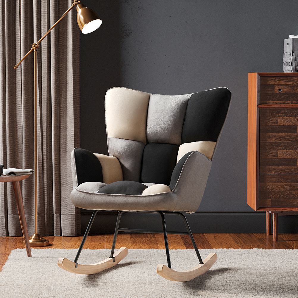 Checkered Tufted Linen Rocking Chair