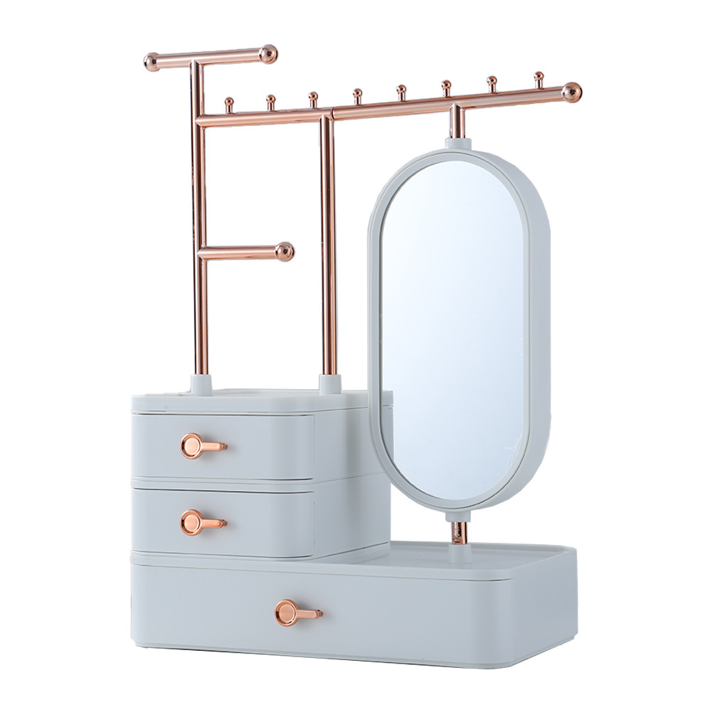 White Jewelry Organizer with Hanging Rod Necklace Earring Display
