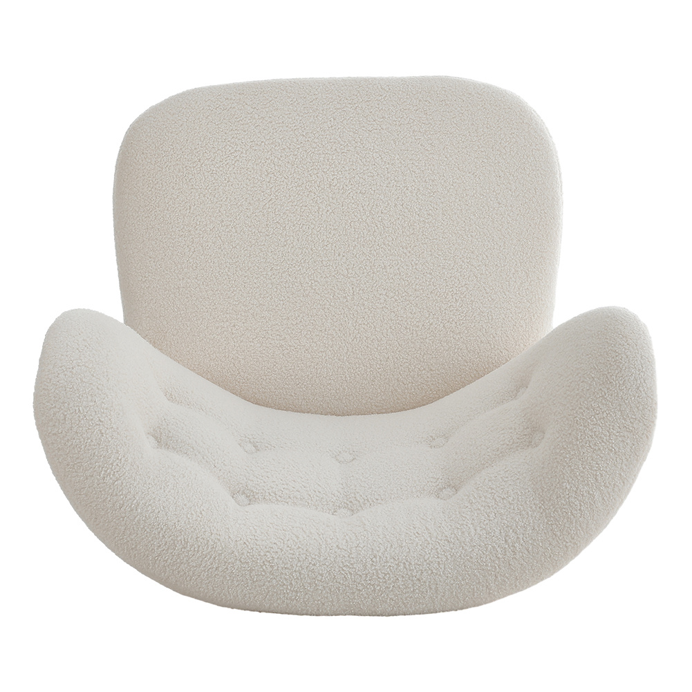 White Boucle Teddy Upholstered Accent Chair With Footstool