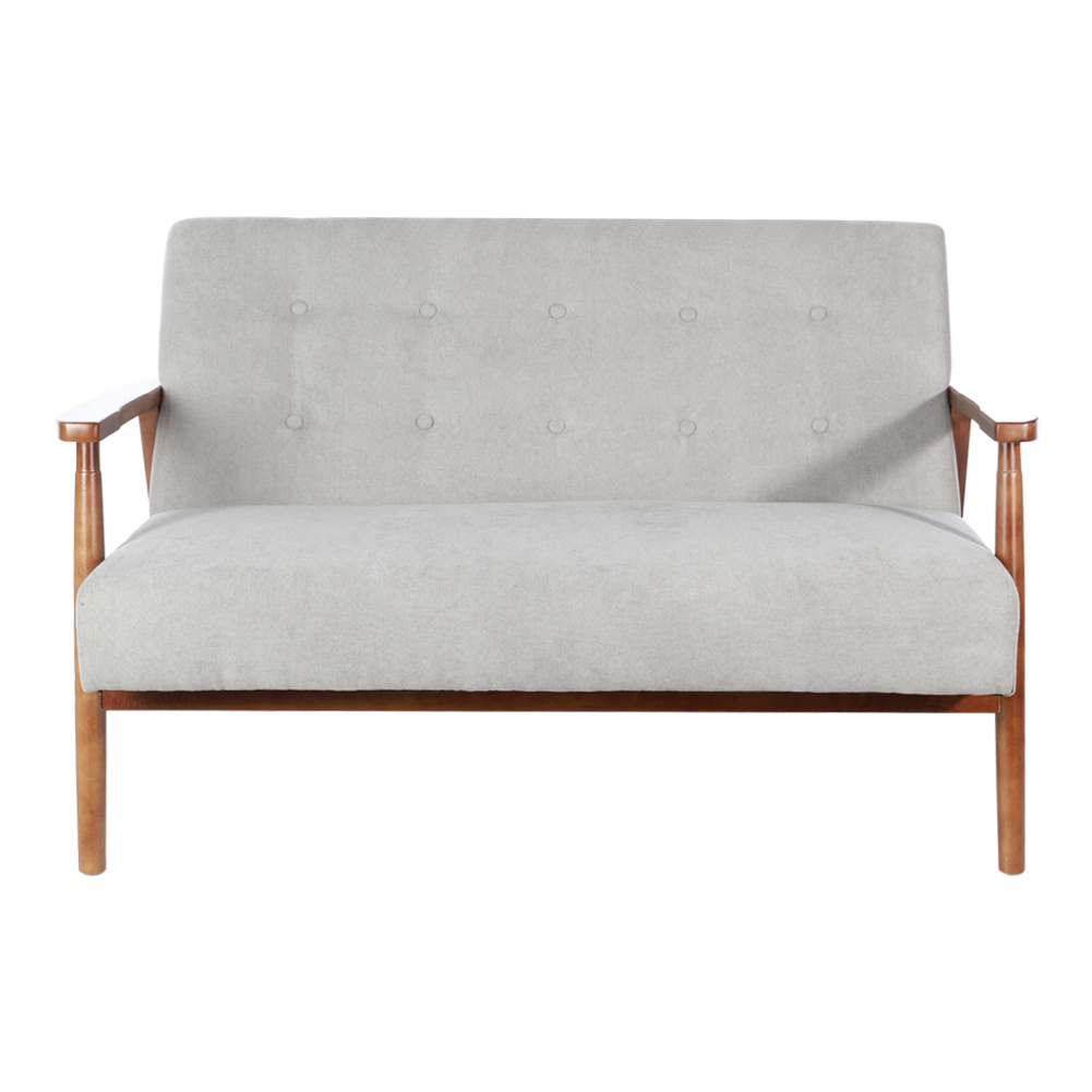 Linen Padded 2 Seater Sofa Rubber Wood Loveseat In Grey