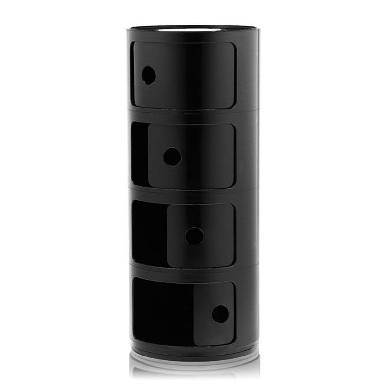Black 76cm Height Cylindrical 4-Tier Plastic Storage Drawer Unit