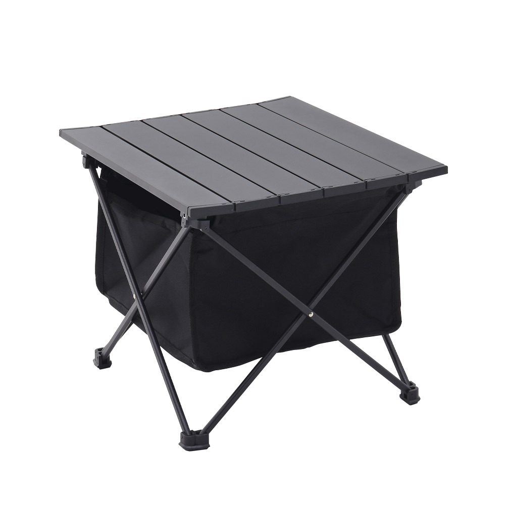 Aluminum Portable Roll-Top Camp Table with Storage Basket 68CM