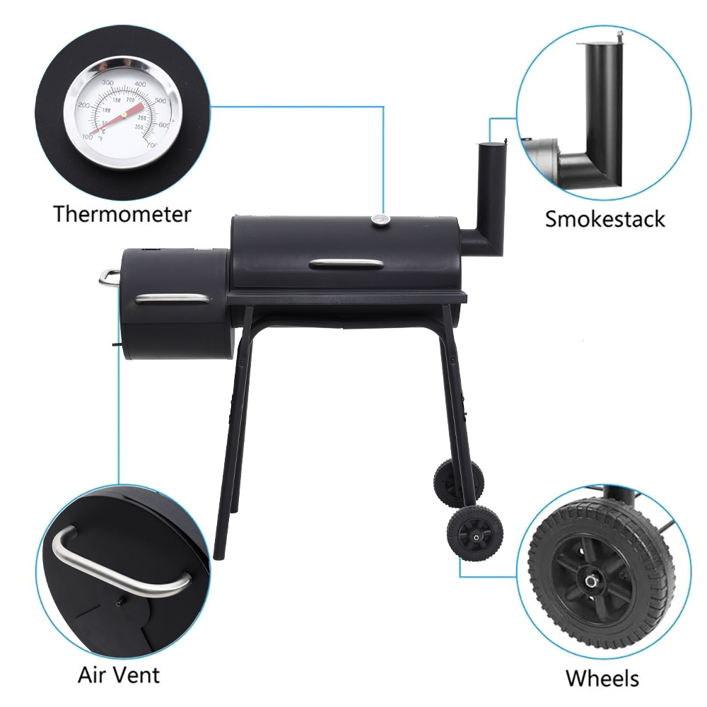 Outdoor Charcoal BBQ Grill with Portable Trolley Wheels