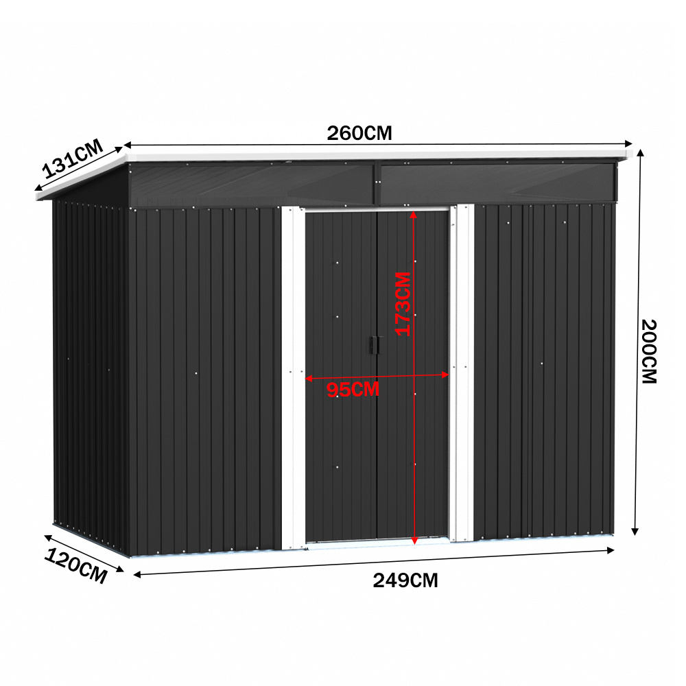 GARVEN Garden Metal Storage Shed with Lockable Sliding Doors Black - 8.5 x 4 ft