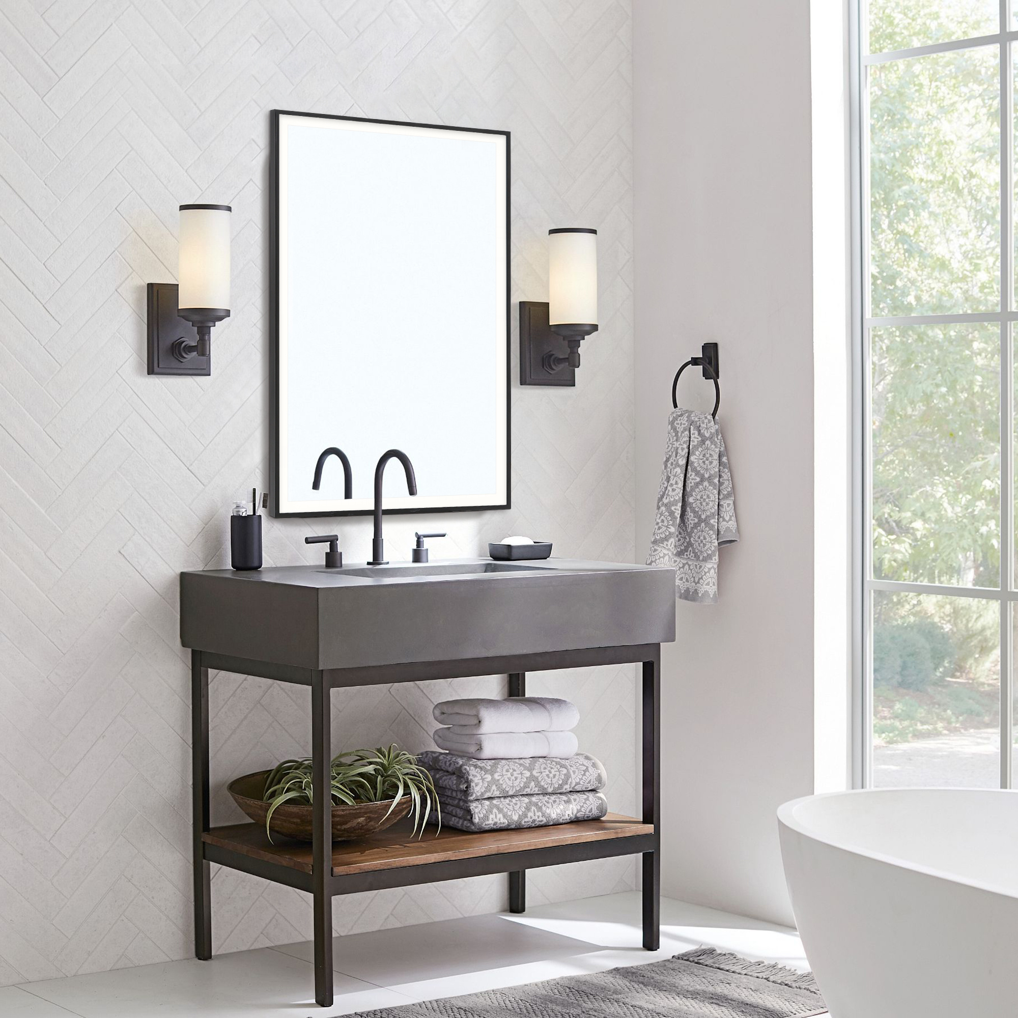 Rectangular 50x70cm Anti-Fog Bathroom Vanity Mirror With Touch Lighting