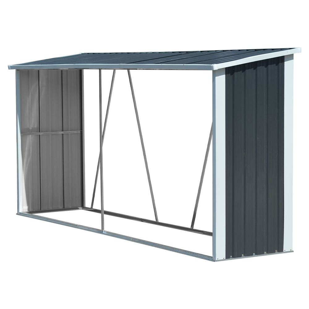 Zinc Steel Firewood Log Storage Shed, Black
