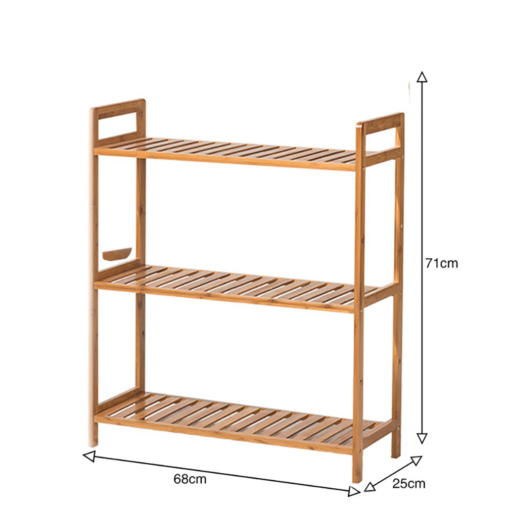 3-Tiered Bamboo Wood Rectangle Living Room Book Nightstand Storage Shelf