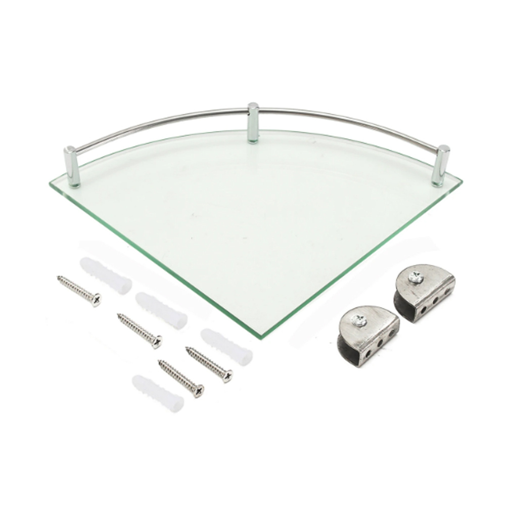 1 Tier Bathroom Glass Corner Shelf Wall Mounted