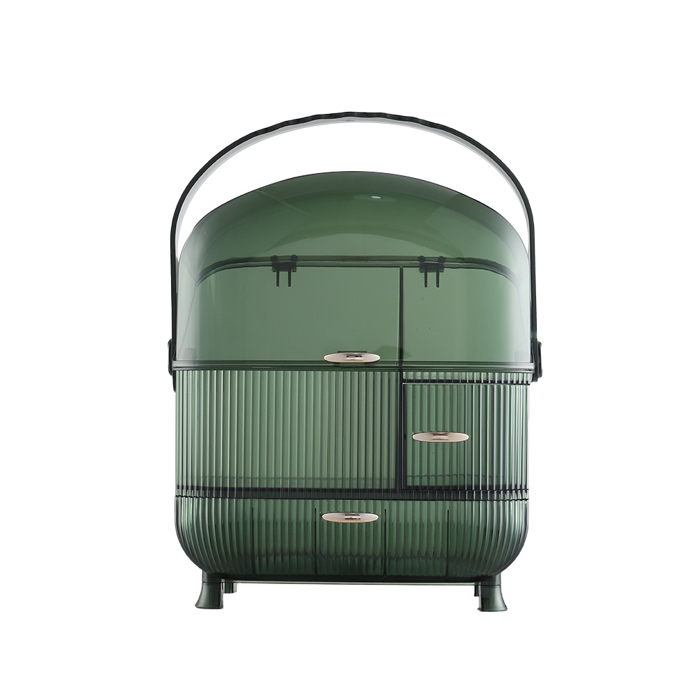 Green Large Dustproof Cosmetic Organizer with Handle
