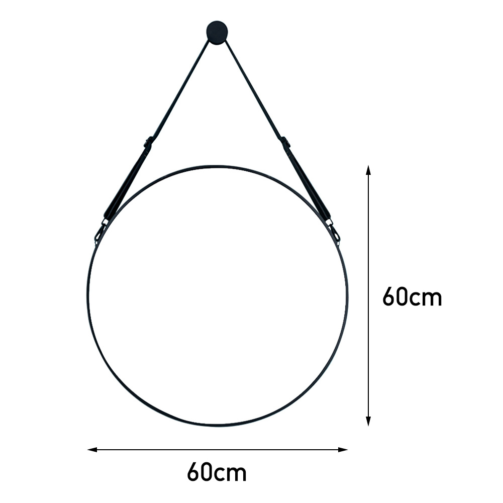Retro Round Hanging Mirror with Strap 60X3CM