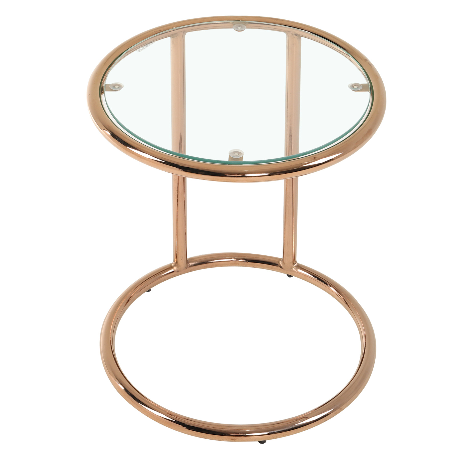 Glossy Metallic Base Side Table with Clear Glass Top