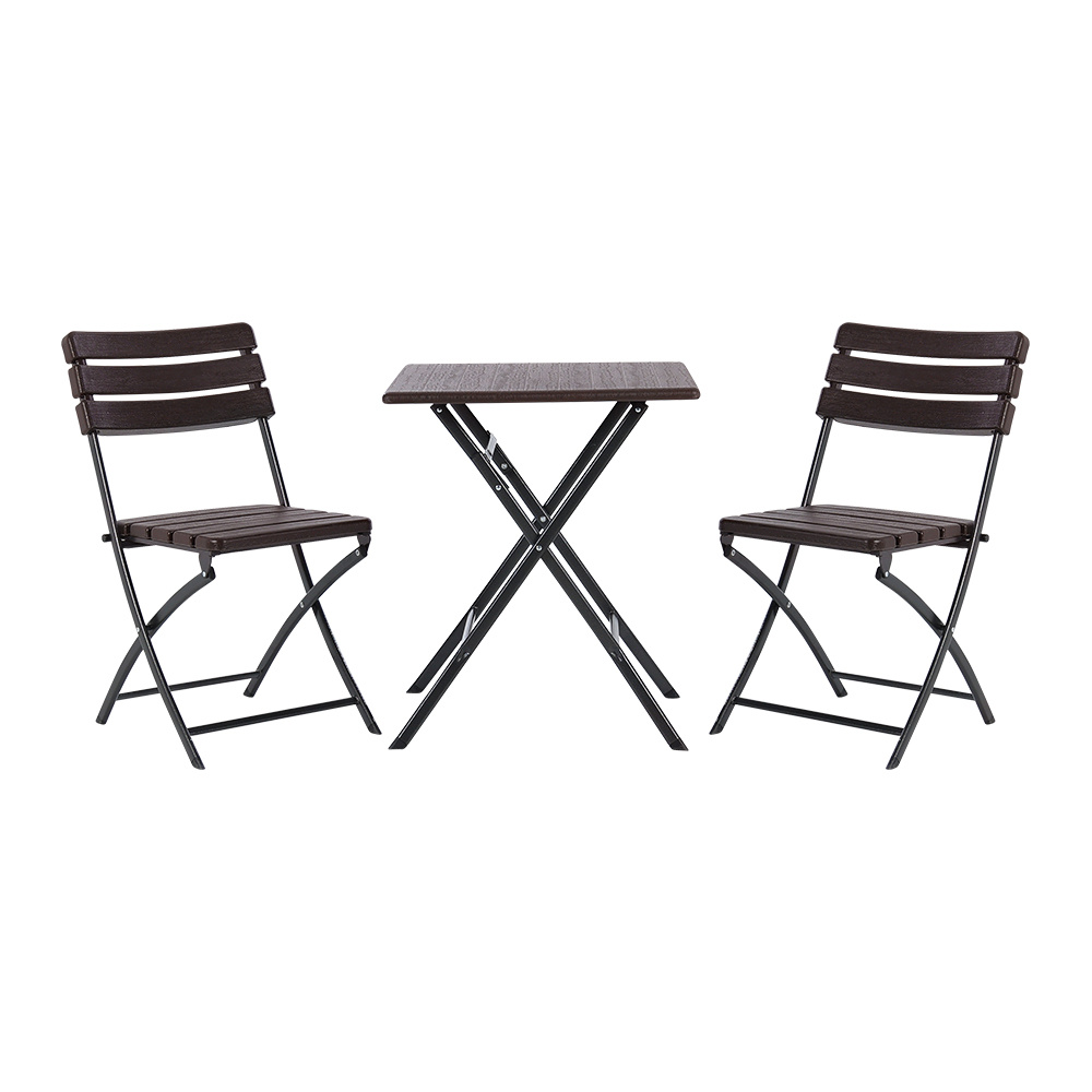 3-Piece Plastic Outdoor Folding Table and Chairs Set, Brown