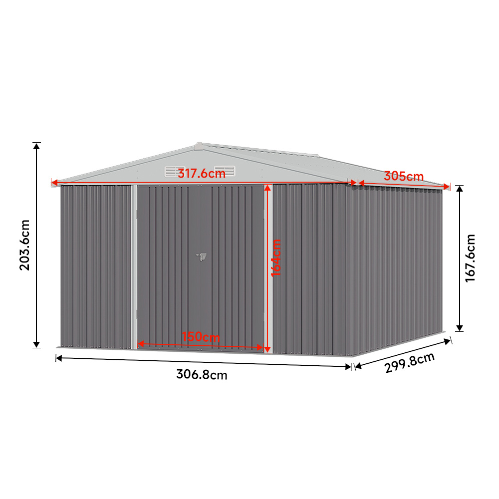 Oasis Outdoor Garden Galvanized Sloped Roof Metal Storage Shed with Lockable Door
