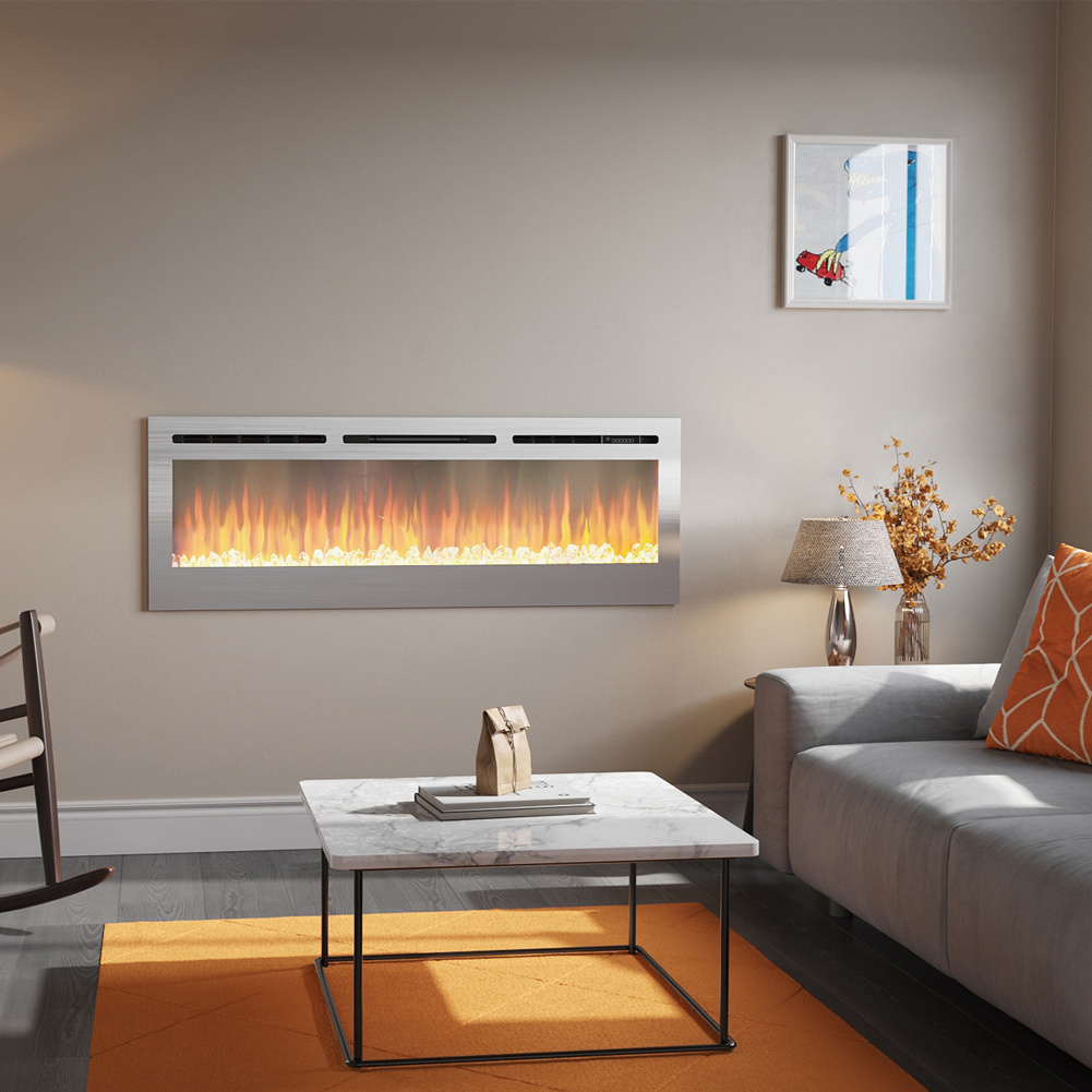 Chrome Recessed Linear Electric Fireplace - 152.4cm W
