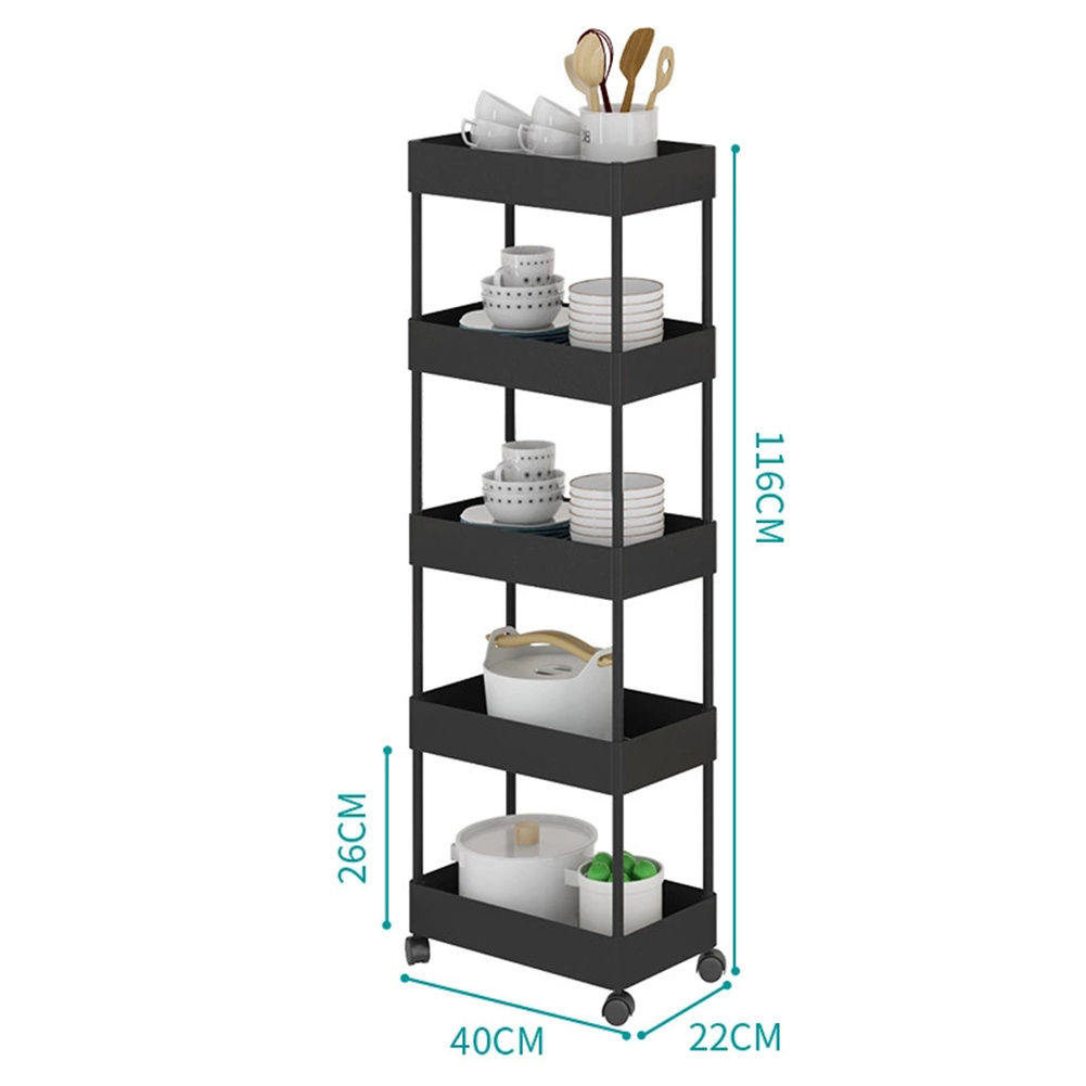 Black 5-Tier Shelf Trolley Cart Storage Rack