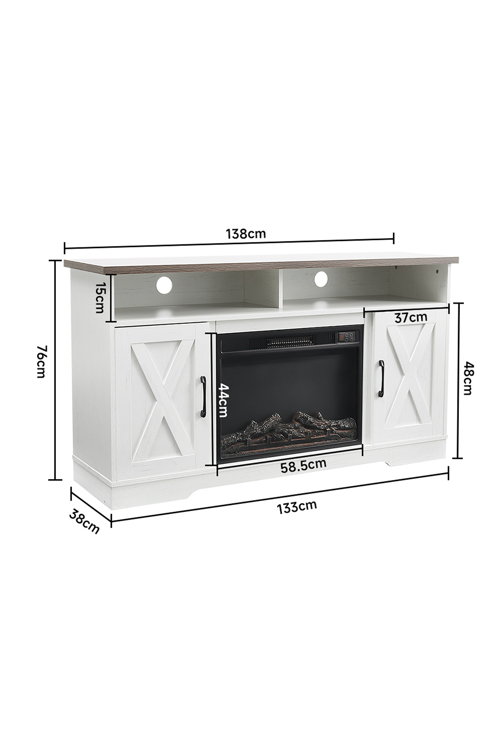 138cm W White Recessed Electric Fireplace TV Stand
