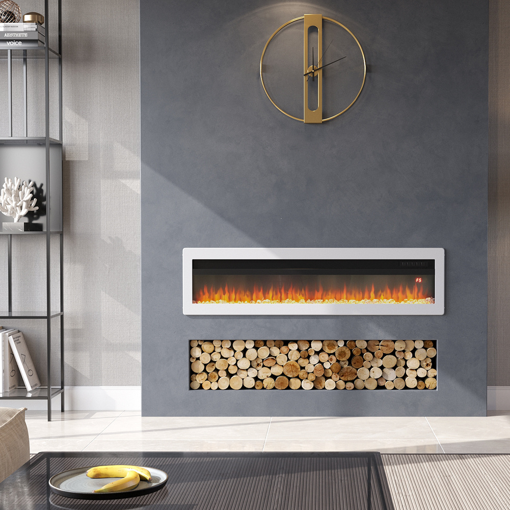 Freestanding Wall Mounted Recessed Electric Fire - White 50 Inch