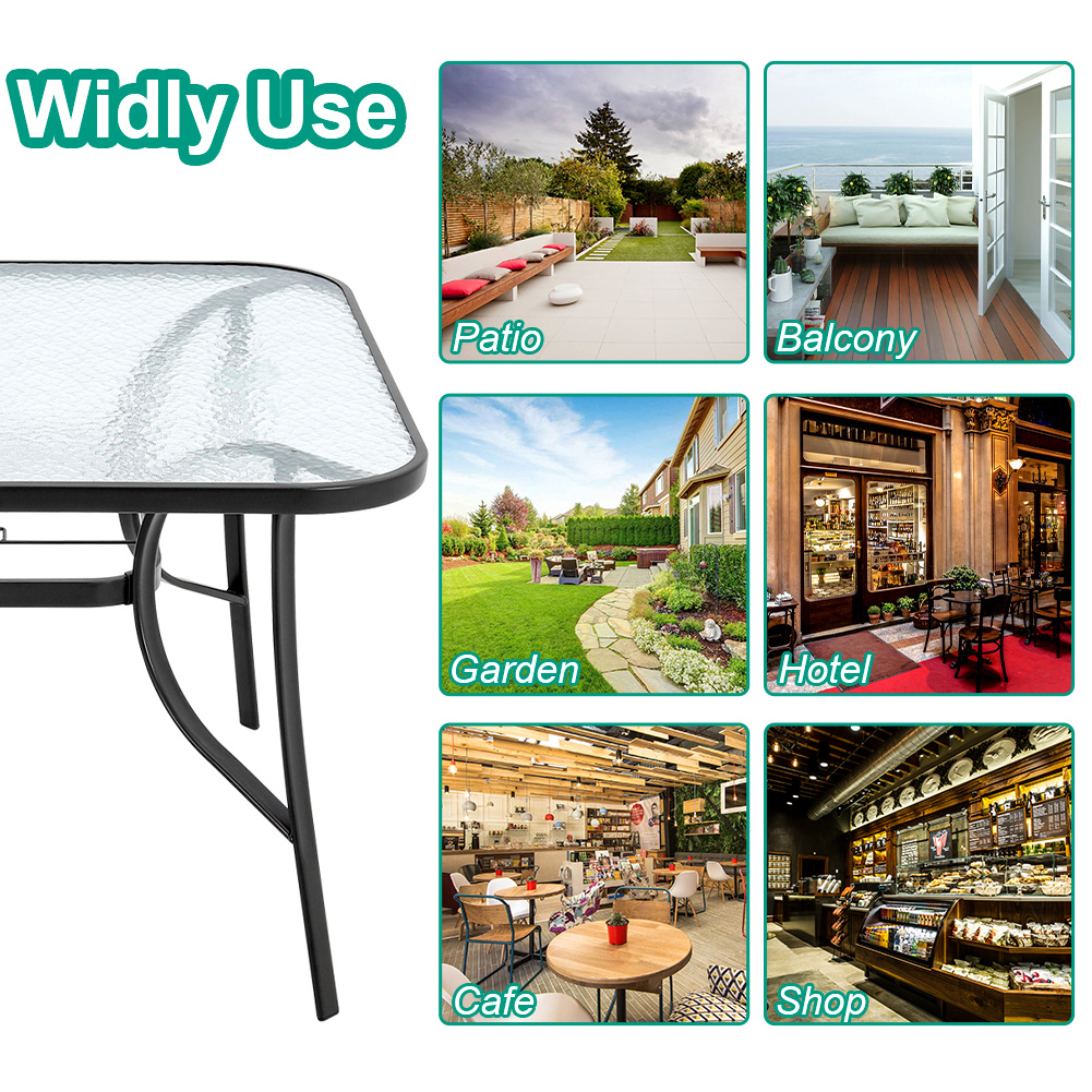 Tempered Glass Outdoor Coffee Table with Parasol Hole