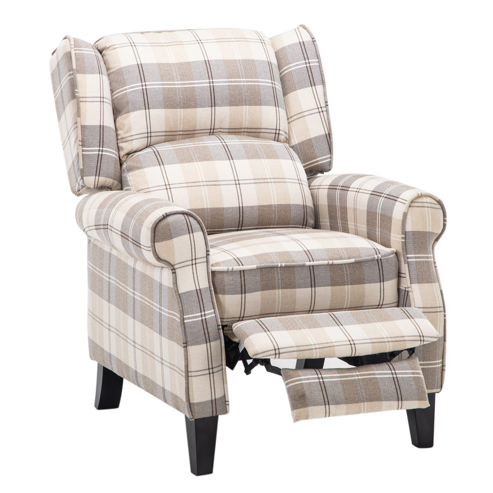 Fabric Beige Tartan Motion Reclining Armchair