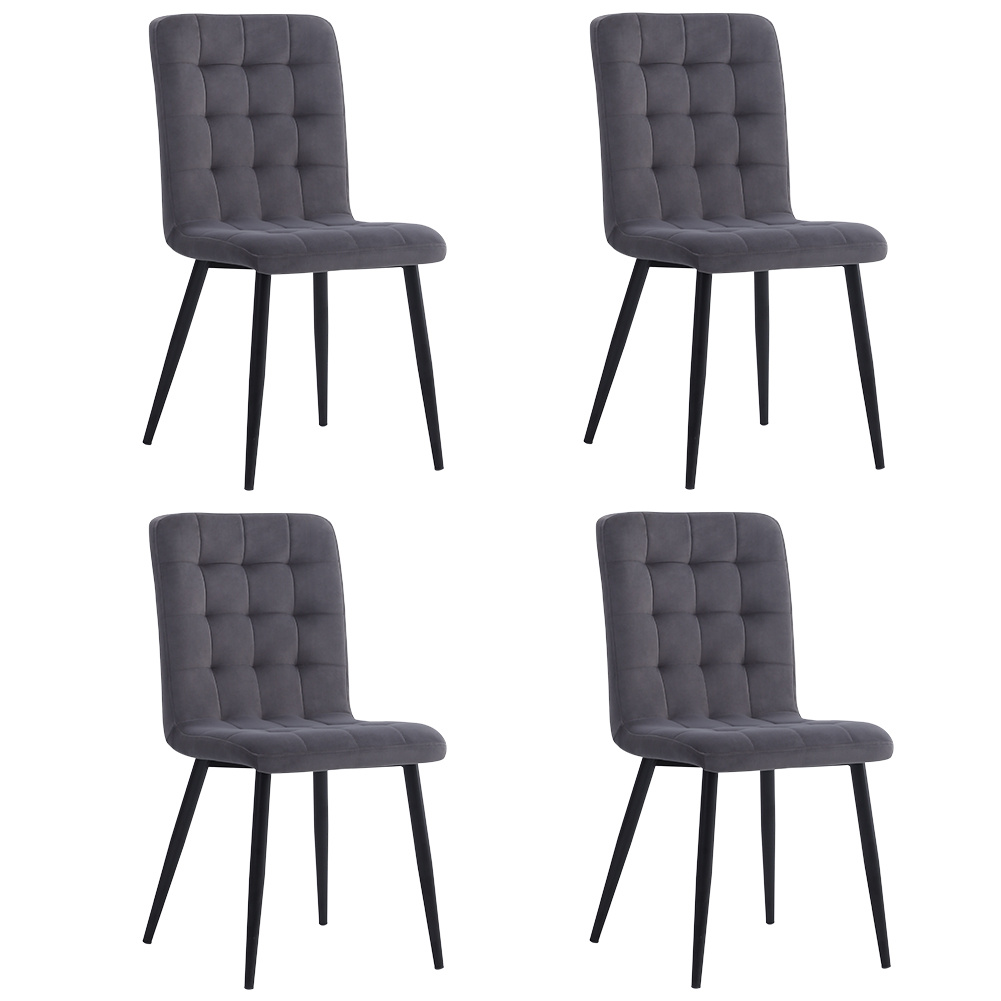 Grey Modern Tufted Frosted Velvet Armless Dining Chairs Set - 4 Pieces