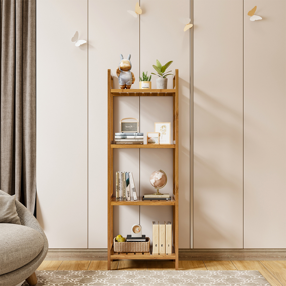 4-Tiered Bamboo Wood Freestanding Living Room Book Storage Shelf Organizer