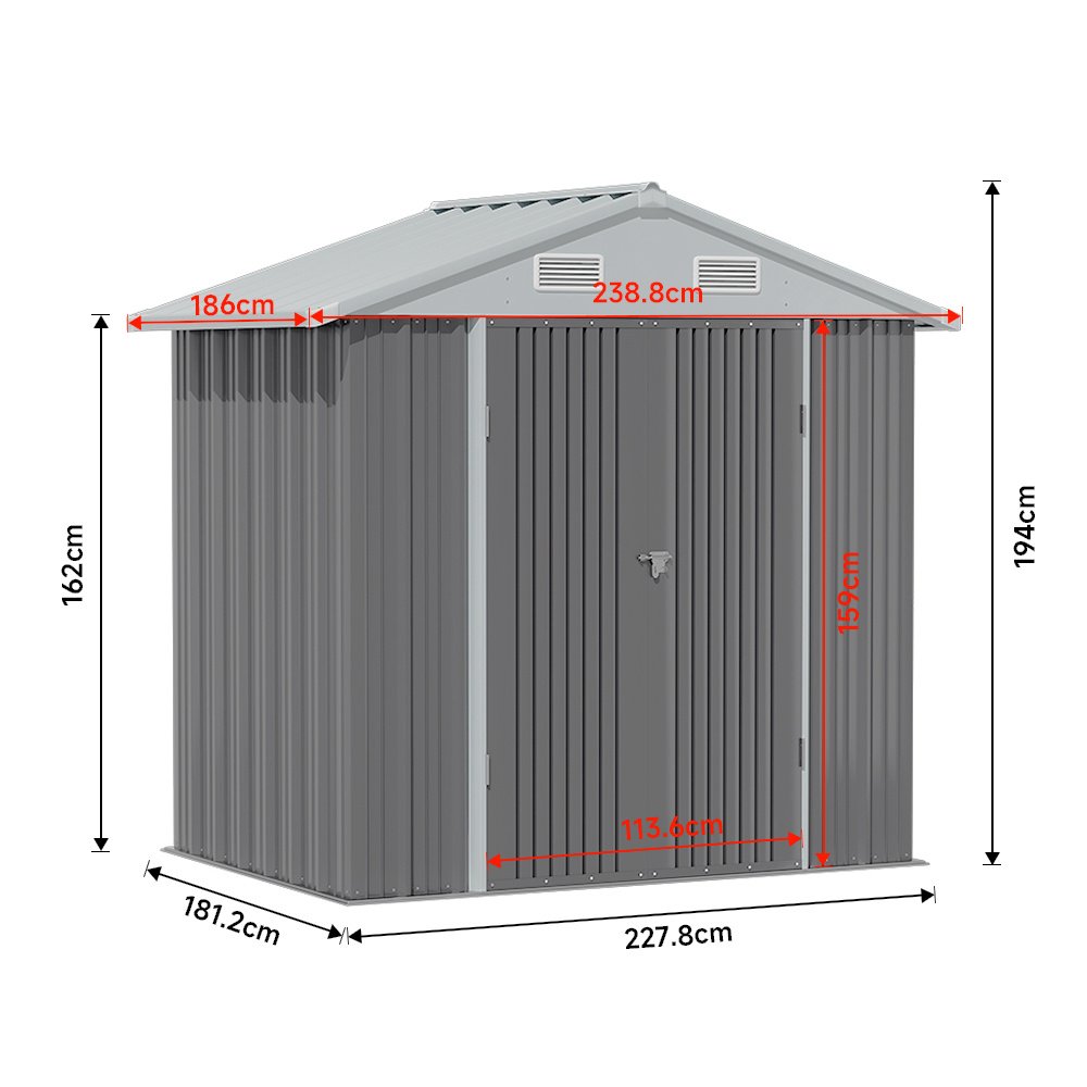 Oasis Garden Galvanized Metal Storage Shed with Lockable Door