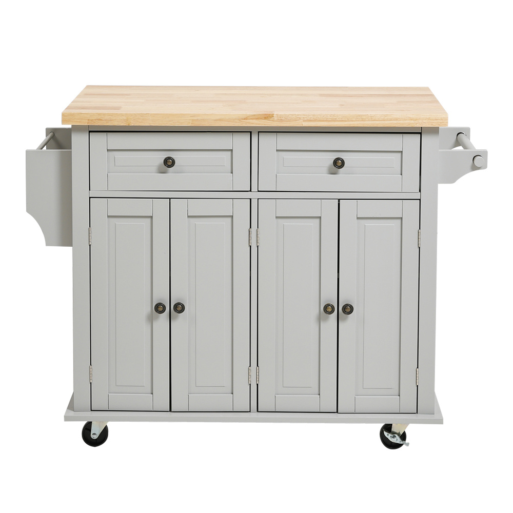 Rolling Wooden Kitchen Island Cart with Storage Cabinet