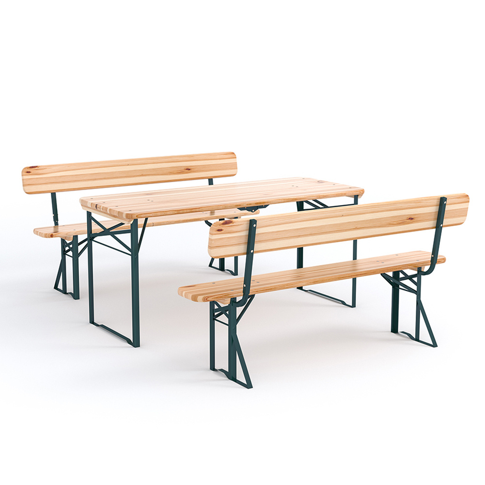 Set Of 2 Folding Garden Benches With Backrest Cedar Wood