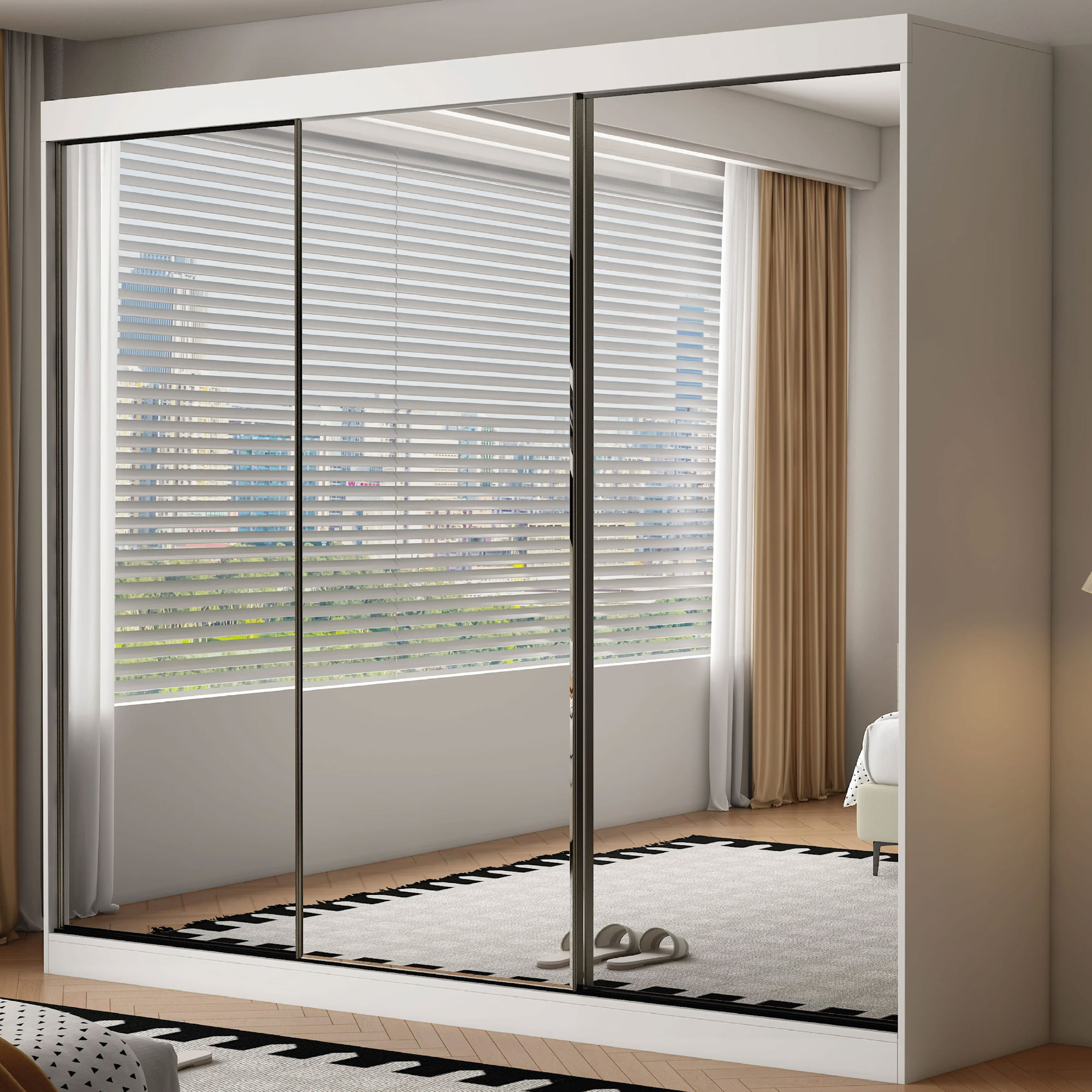ELITE 3 Door Full Mirrored Sliding Wardrobe White - 250cm