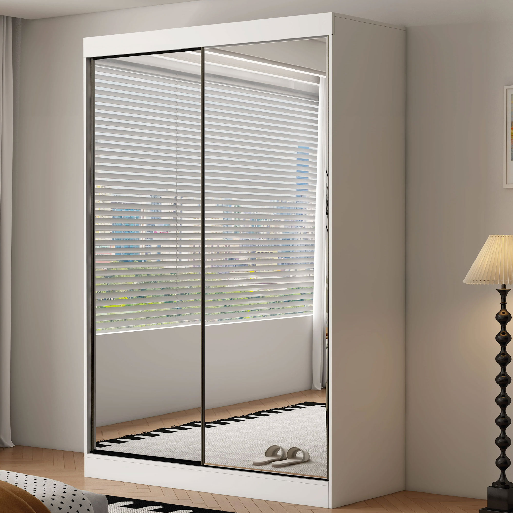 ELITE 2 Door Full Mirrored Sliding Wardrobe White - 150cm