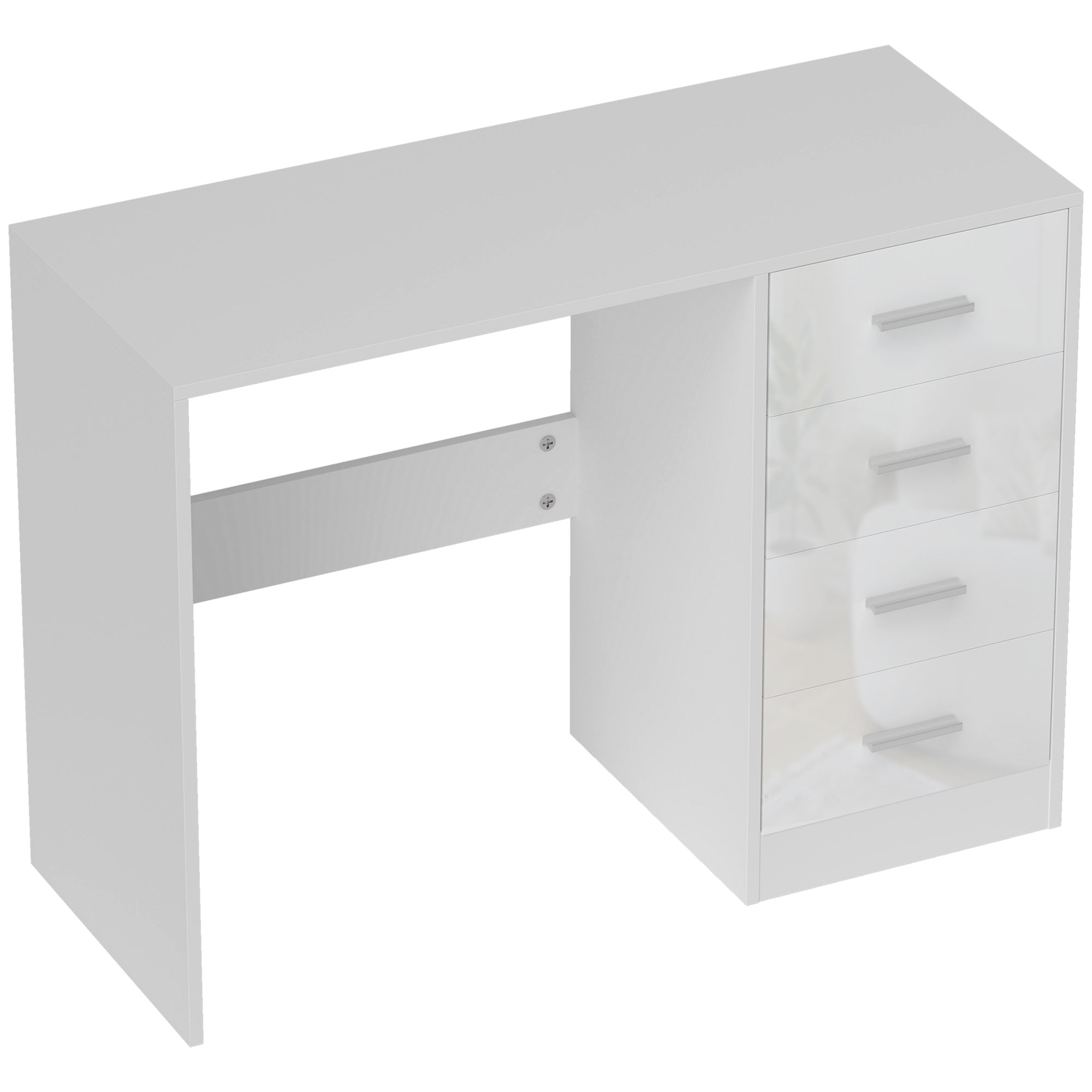 Computer Writing Desk with 4 Drawers, High Gloss Home Office Workstation, White