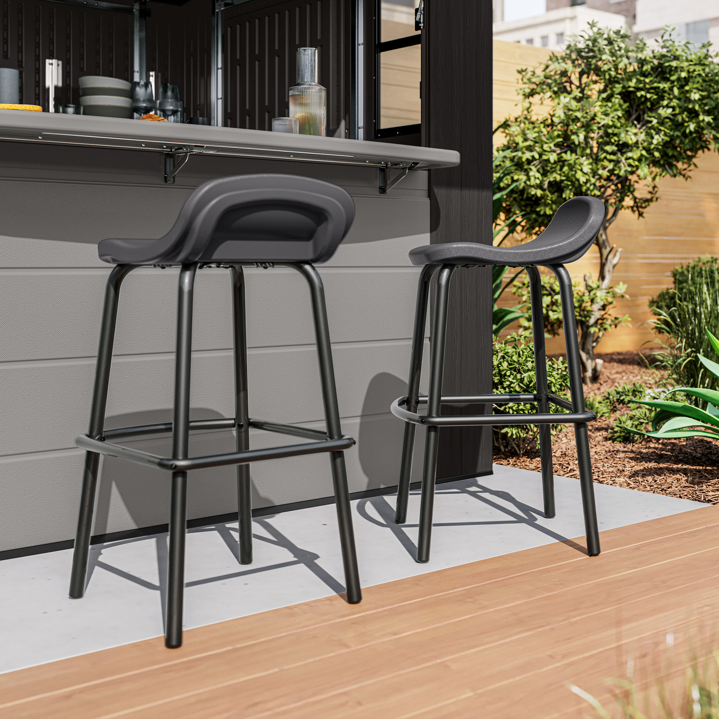 CAMRI Garden Bar Stools Grey - Set of 2