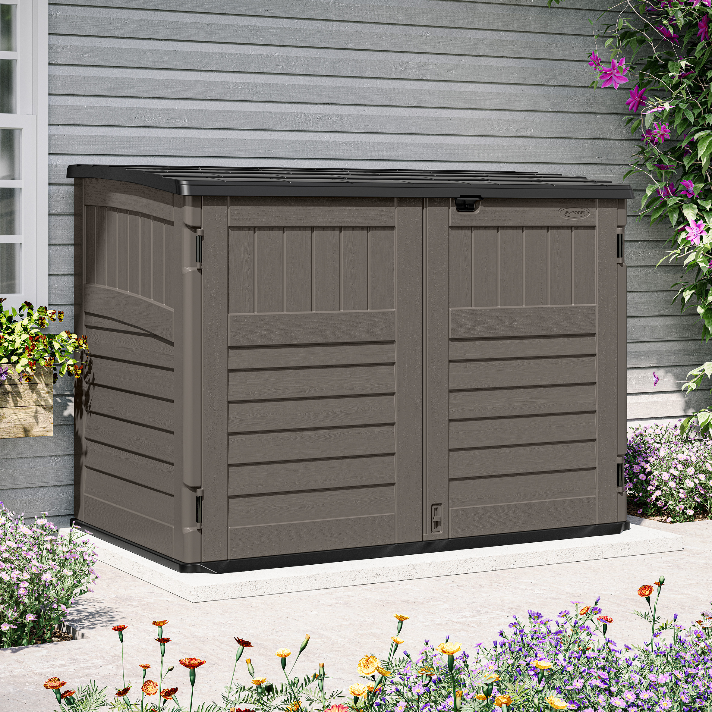 LORNVALE Stow Away Large Garden Storage Store - Stone Grey