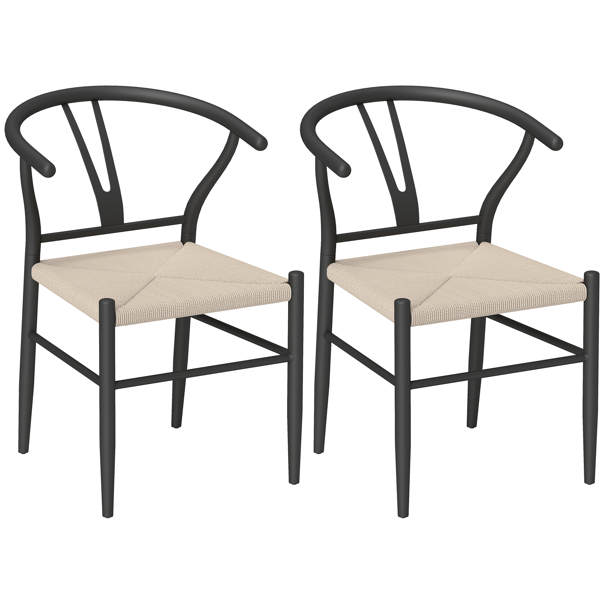 HERON Set of Two Weave Dining Chairs Black, Beige
