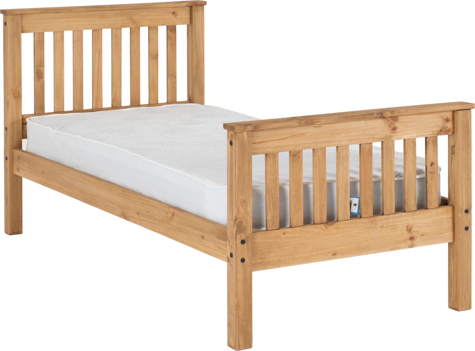 Monaco 3ft Single Bed High Foot End - Distressed Waxed Pine