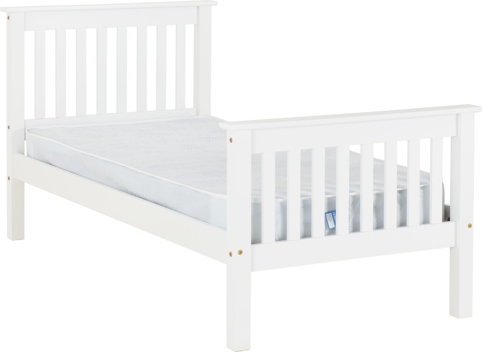 Monaco 3ft Single Bed High Foot End - White