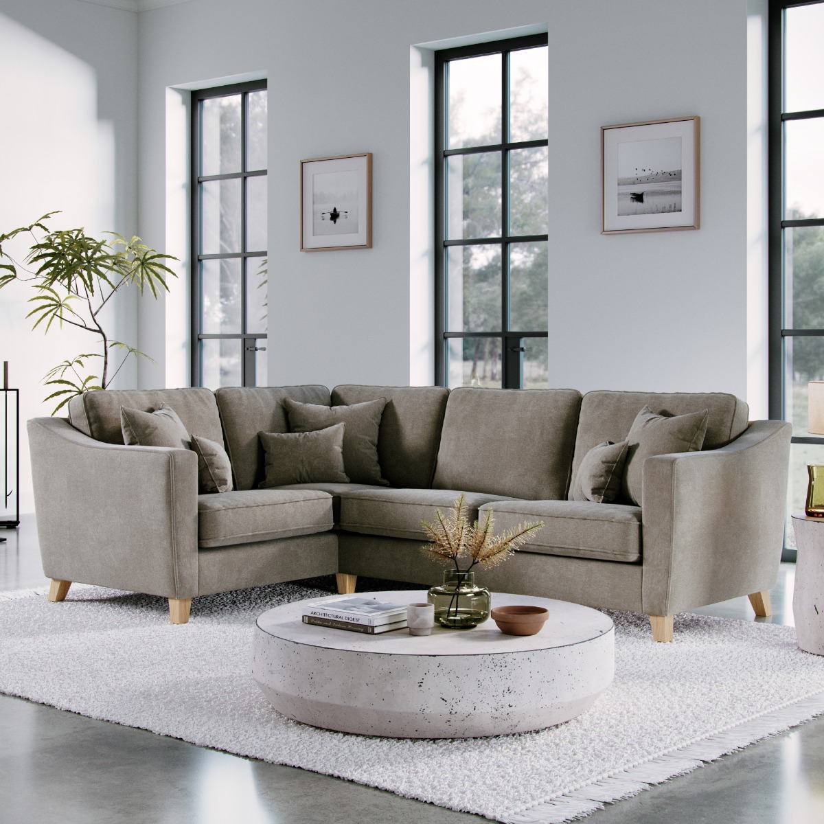 Corner Sofa - KRISTY Fabric 3 Seater Right Hand Facing - Dark Beige
