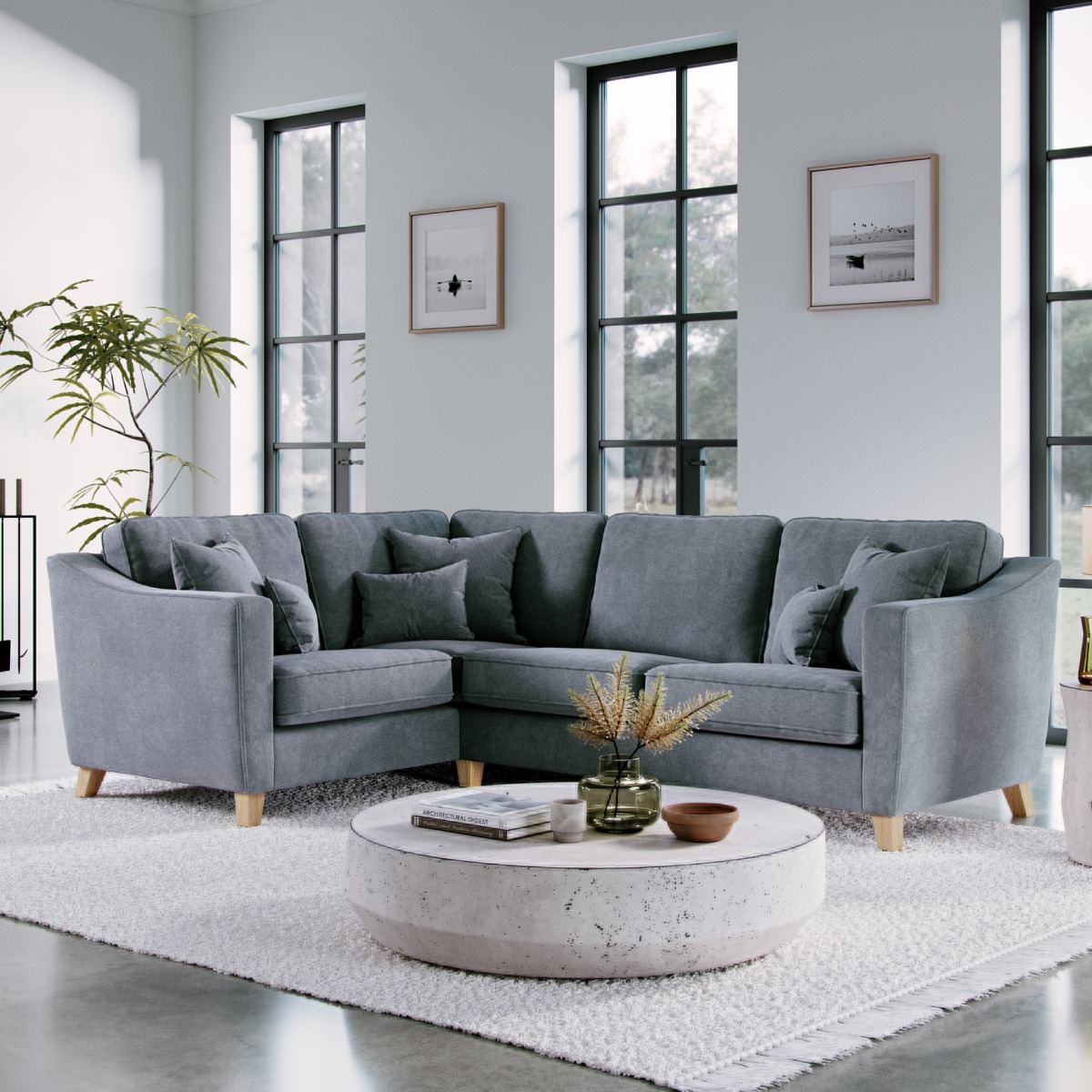 Corner Sofa - KRISTY Fabric 3 Seater Right Hand Facing - Dark Blue