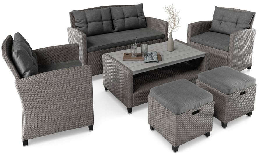 BRANTFORD Rattan Garden Table and Sofa Set - Grey